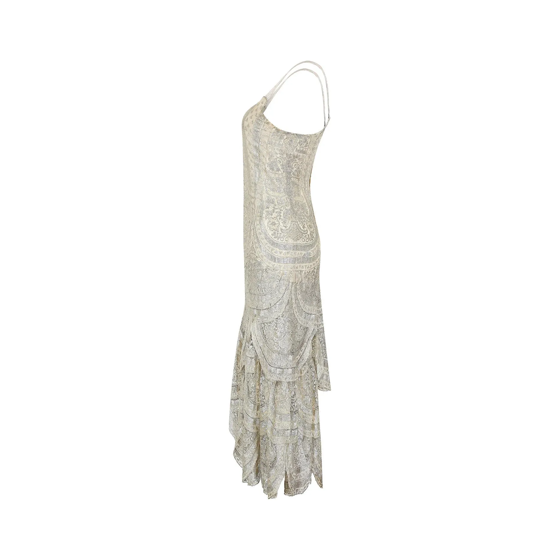 1920s Silver Cobweb Lame Flapper Culottes Dress