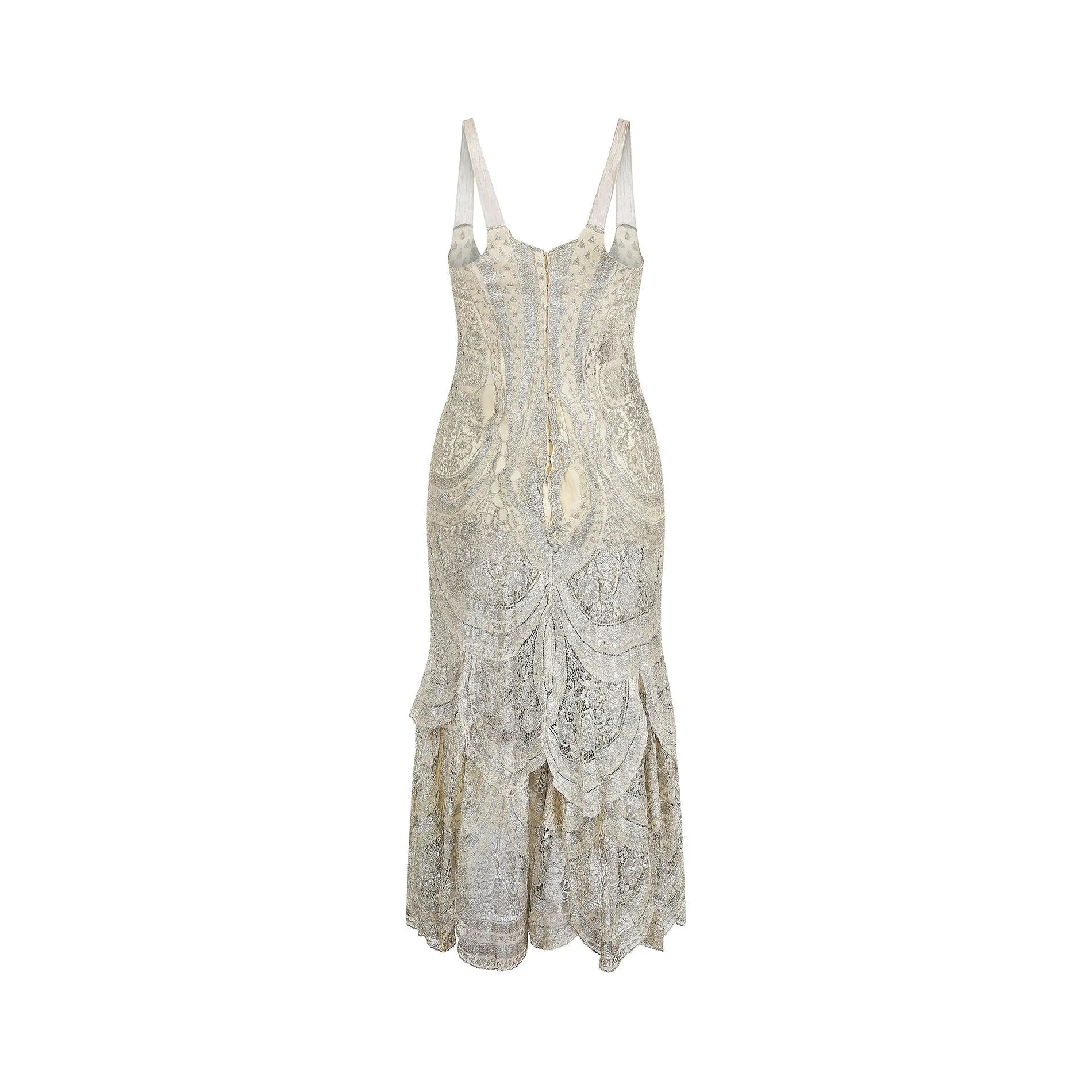 1920s Silver Cobweb Lame Flapper Culottes Dress