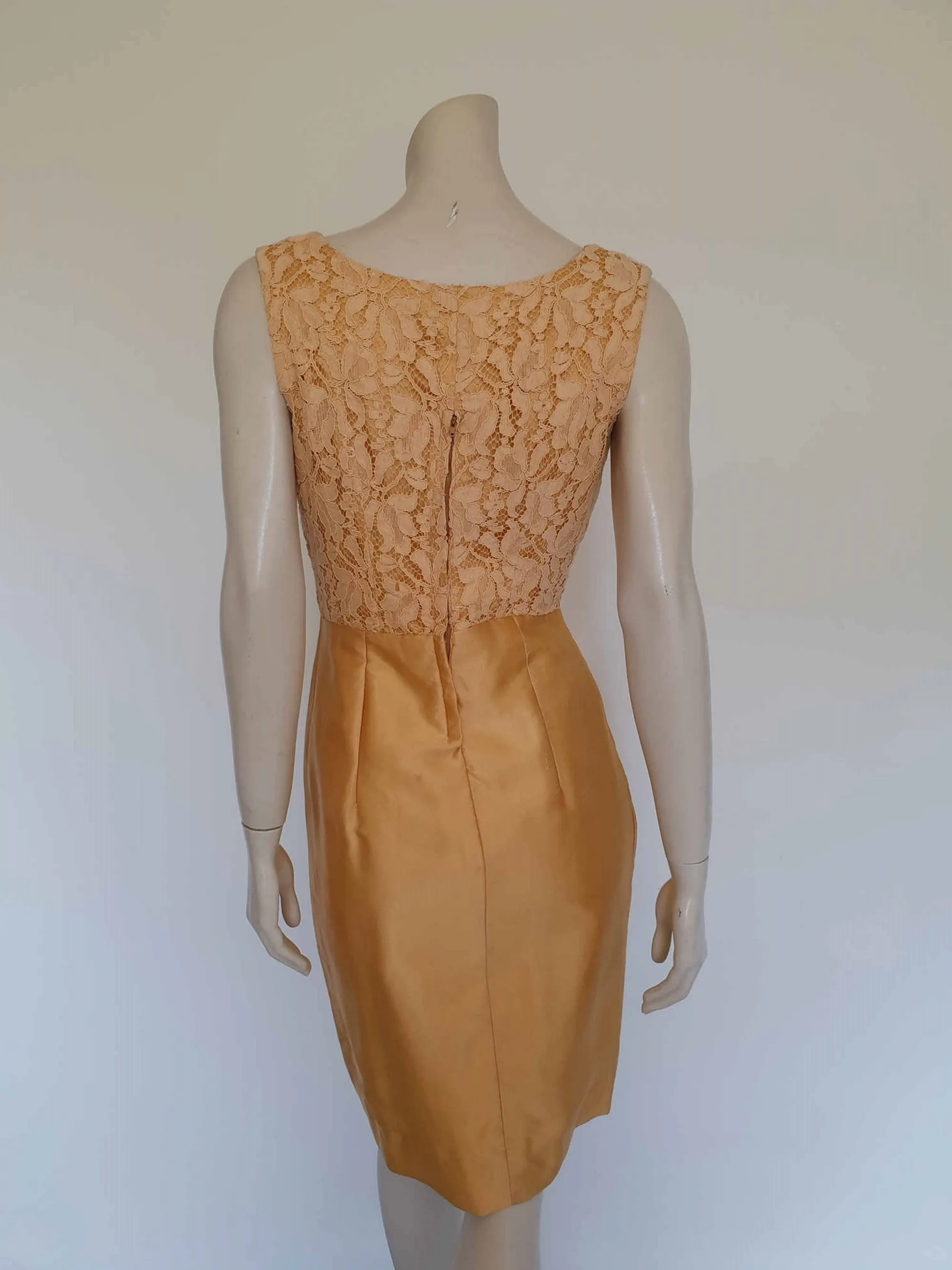 1960s Gold Satin and Lace Dress - Bust 86 cm