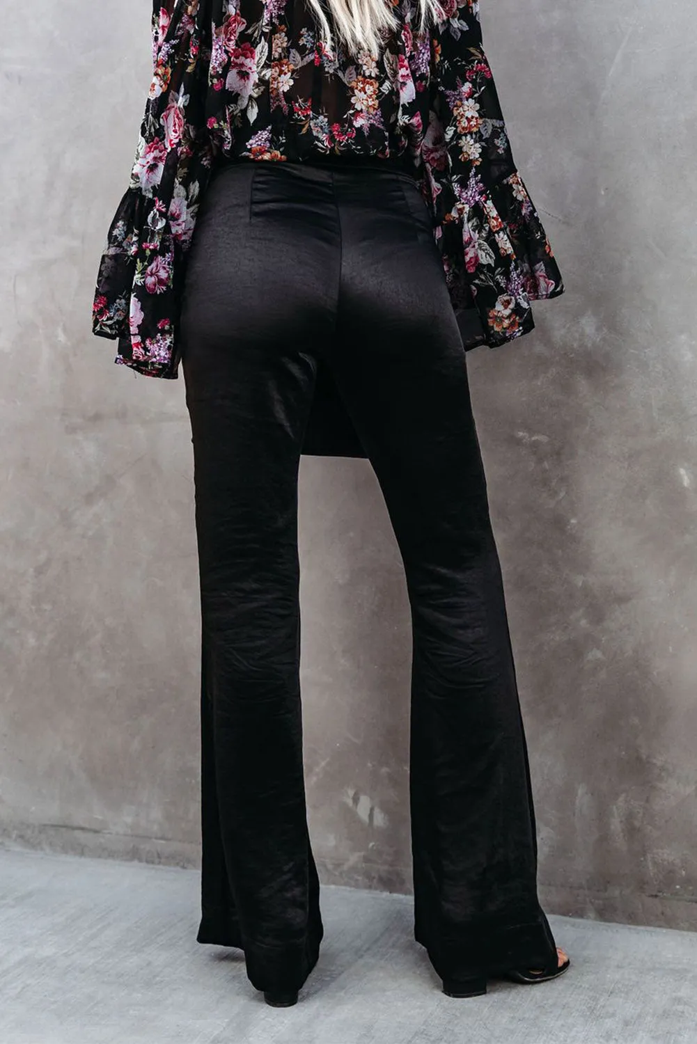 Black Satin Flare Casual Tailored Pant