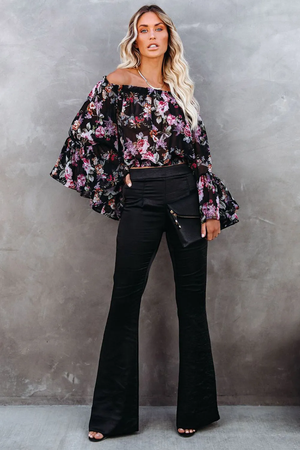 Black Satin Flare Casual Tailored Pant