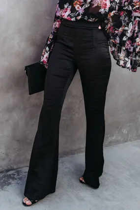 Black Satin Flare Casual Tailored Pant