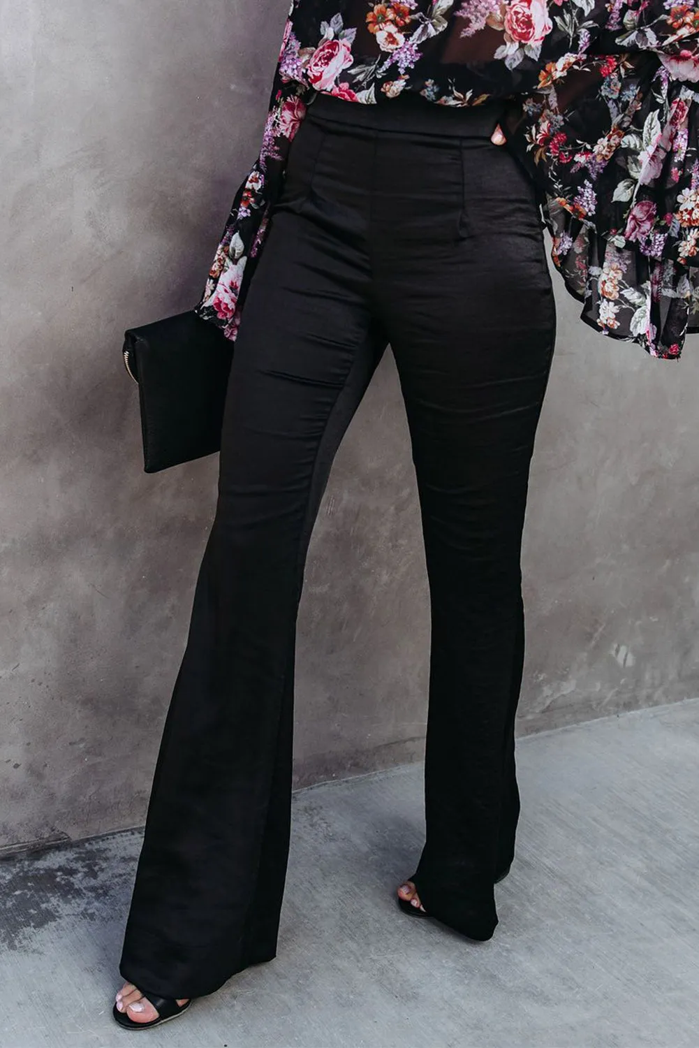 Black Satin Flare Casual Tailored Pant