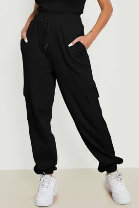 Black Waffle Texture Cargo Pocket Jogger Pant