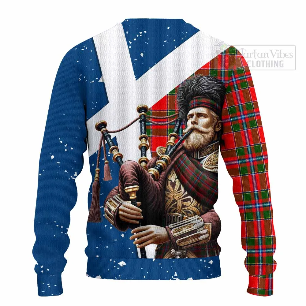 Butter Tartan Knitted Sweater with Family Crest Scottish Bagpiper Vibes