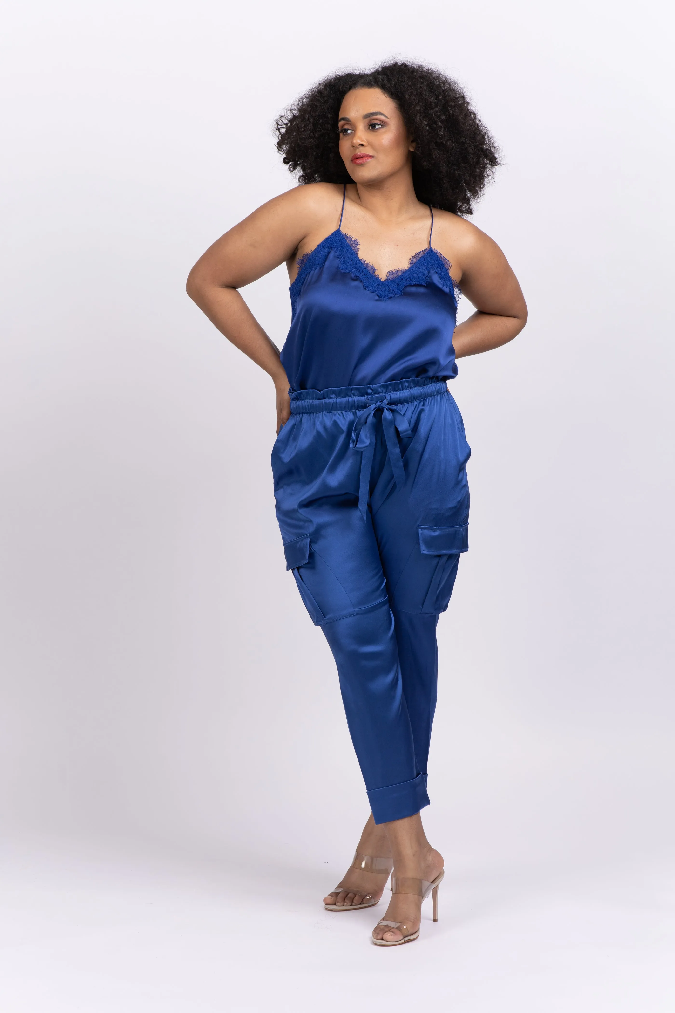 Cami NYC Carmen Silk Charmeuse Cargo Pants Neptune