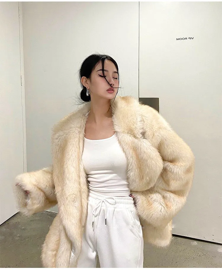 Coat Fur Collar Coat Women's Fashion Loose And Lazy Style Mid-length Artificial Wool