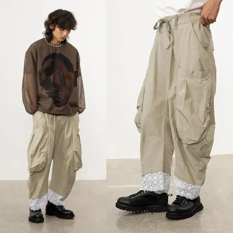 Extra Large Pockets Lace Pants