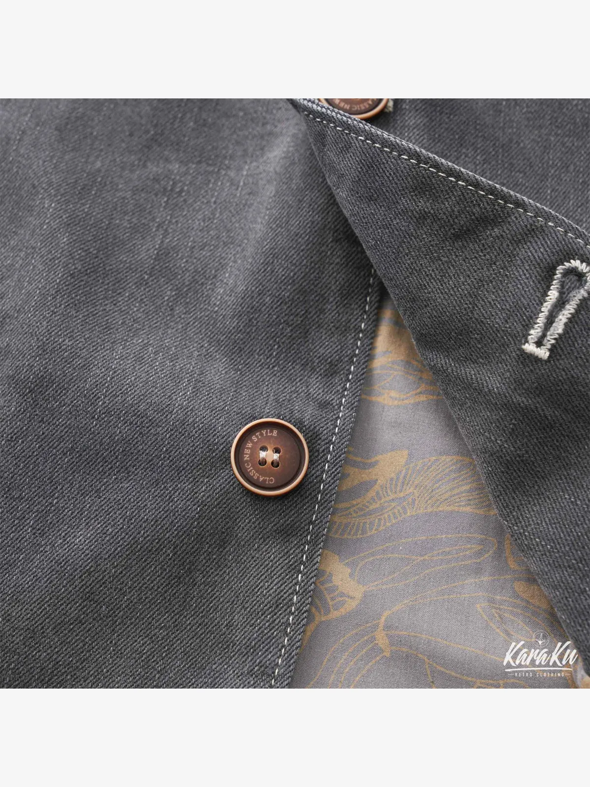 Floral-Lined Denim Blazer Jacket