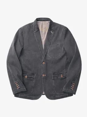 Floral-Lined Denim Blazer Jacket