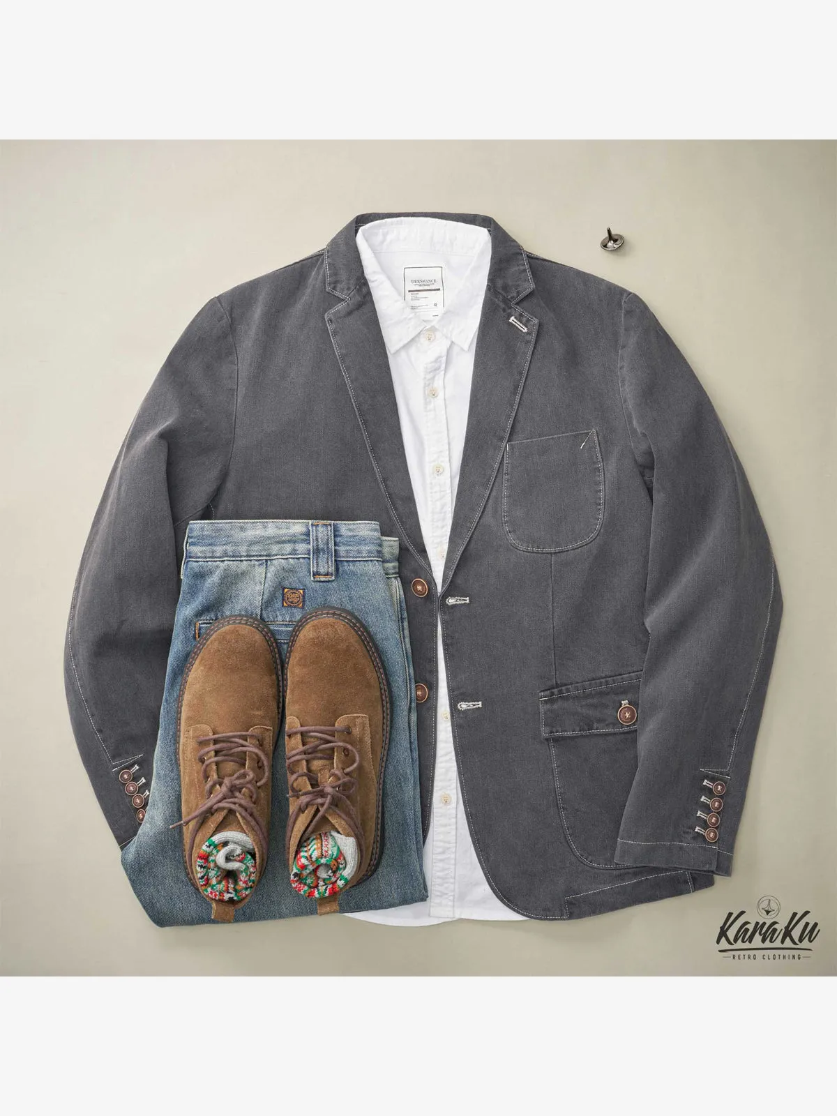 Floral-Lined Denim Blazer Jacket