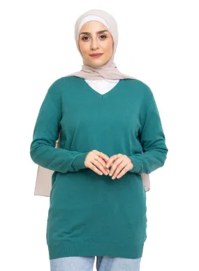 Green Olive V-Neck Knit Pullover