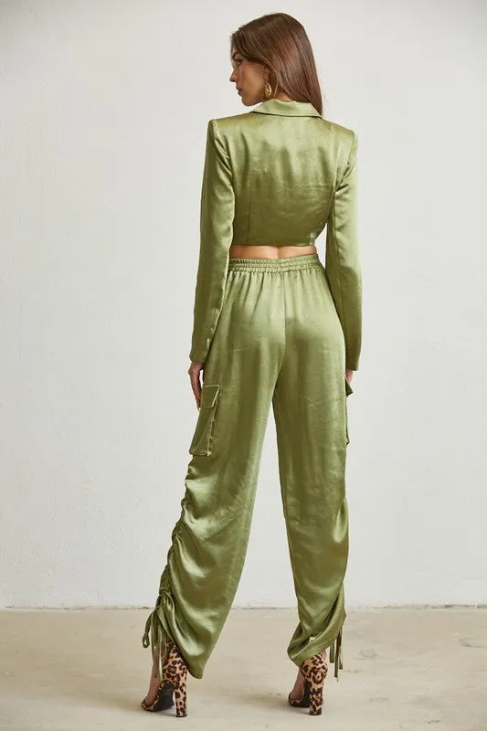 Hemp Satin Blazer Cargo Pant Set