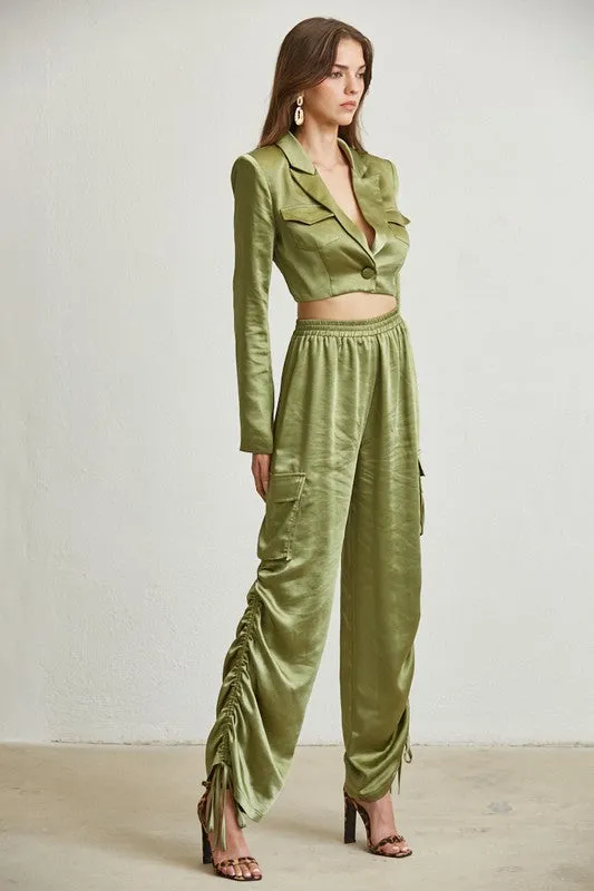 Hemp Satin Blazer Cargo Pant Set