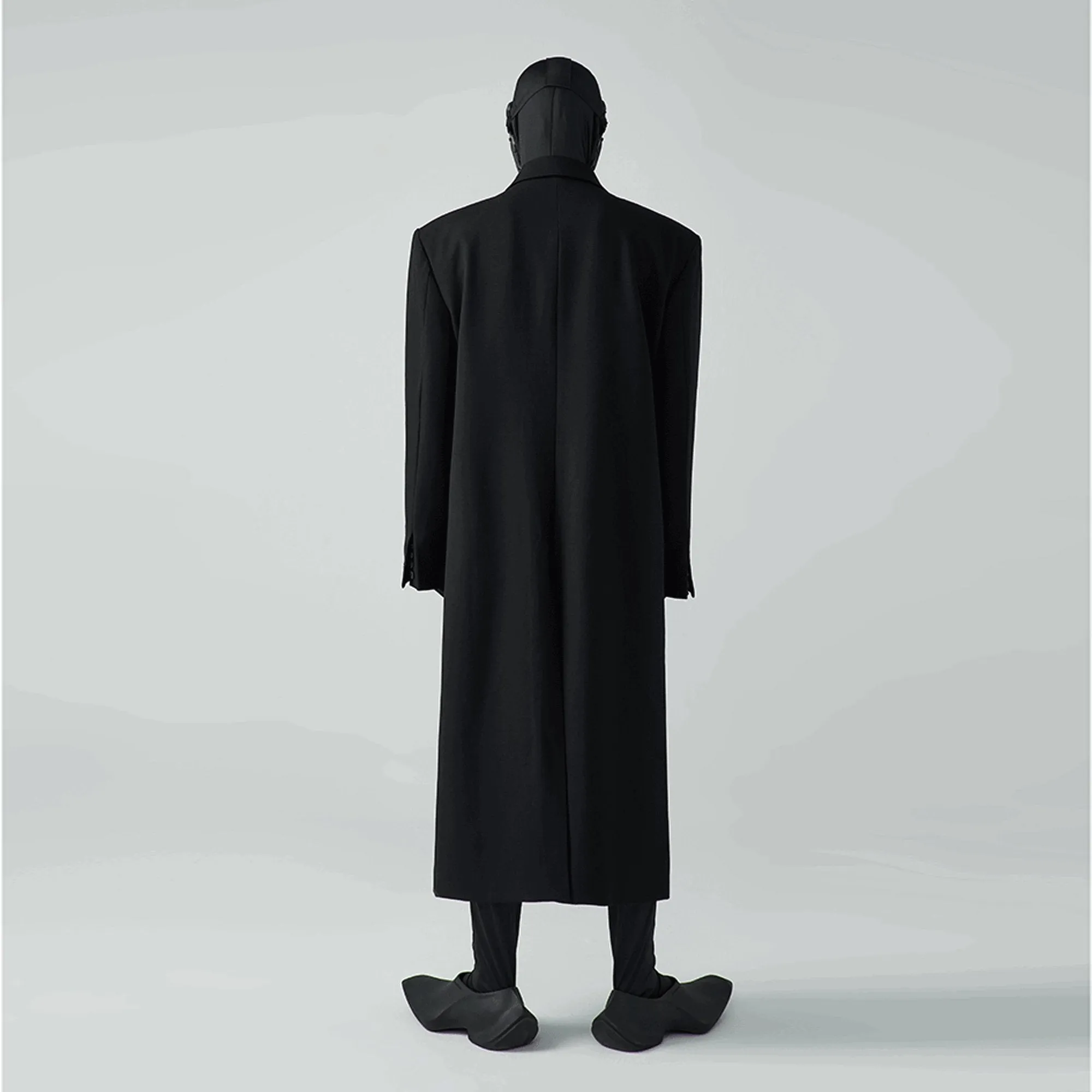 HOMME OVERSIZED DOUBLE-BREASTED WOOL-BLEND COAT - BLACK