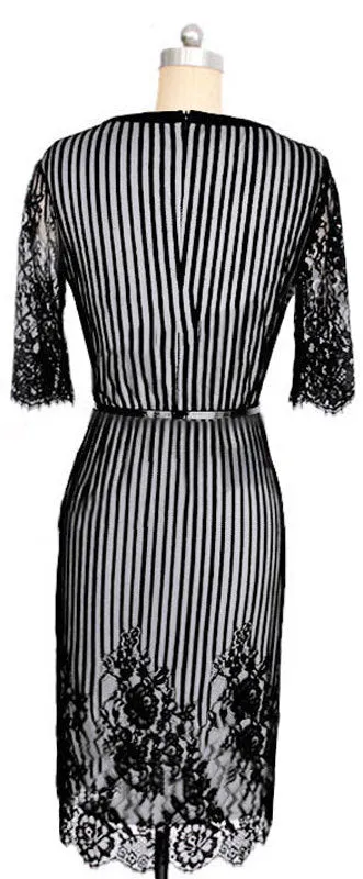 Ketty More Women Stripe Lace Bodycon Dress Skirt Dress-KMWD292