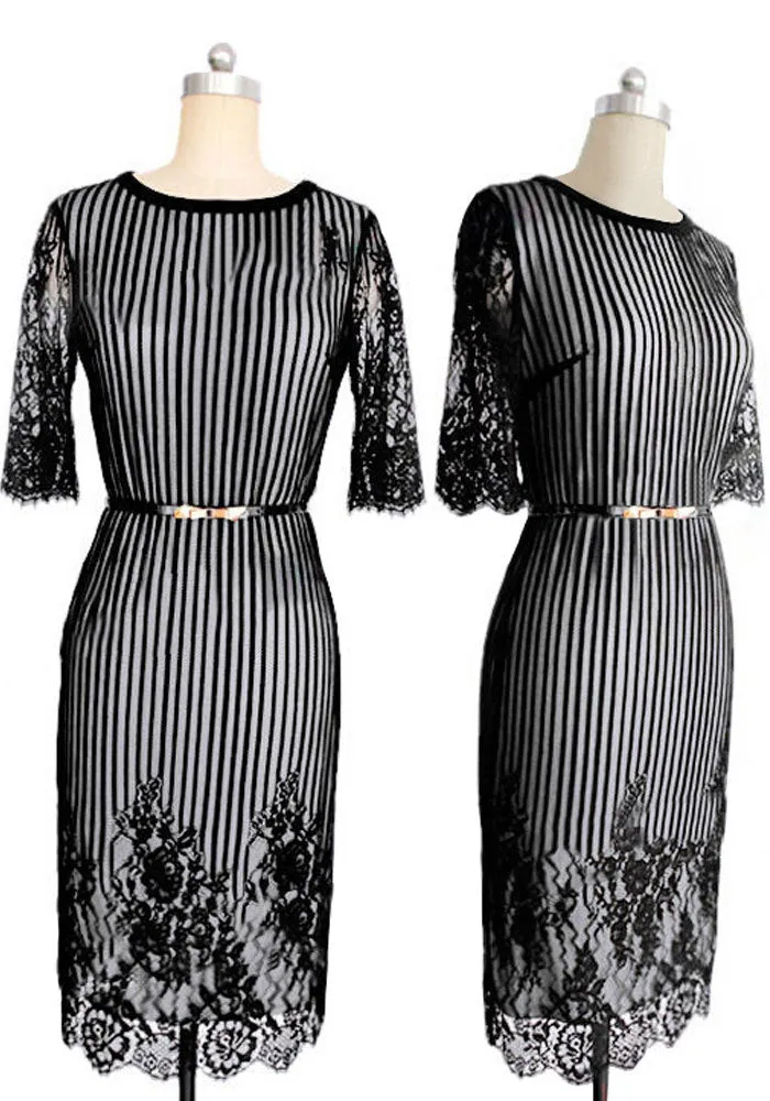 Ketty More Women Stripe Lace Bodycon Dress Skirt Dress-KMWD292