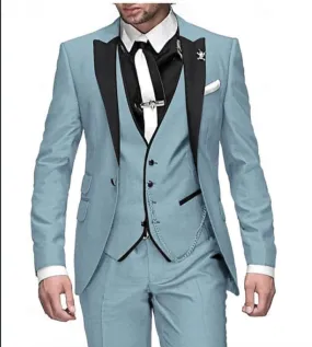 Light Blue Three-piece Suit for Bridegroom Best Wedding Look