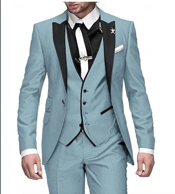Light Blue Three-piece Suit for Bridegroom Best Wedding Look