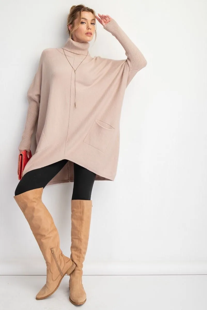 Long Beige Sweater with Pockets