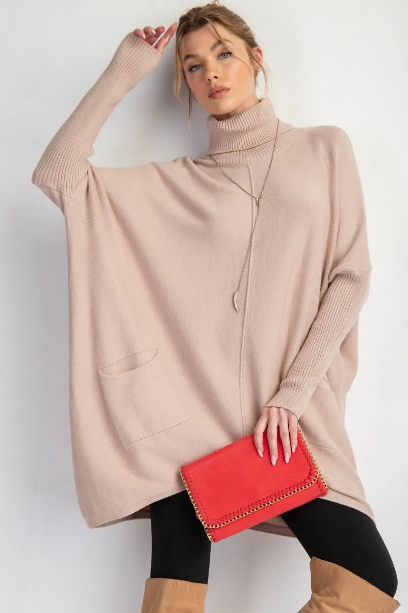 Long Beige Sweater with Pockets