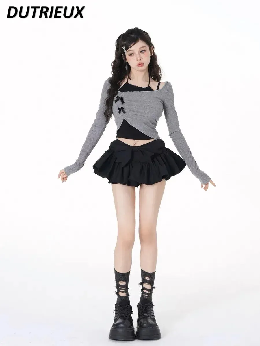 LVSANW Y2k Hot Girl Irregular T-shirt and Sling Top Slimming Suit Women's High Waist Short Culottes Three-Piece Suit Fashion Outfits
