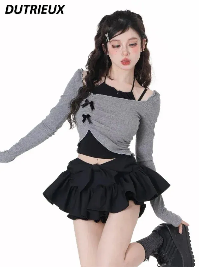 LVSANW Y2k Hot Girl Irregular T-shirt and Sling Top Slimming Suit Women's High Waist Short Culottes Three-Piece Suit Fashion Outfits