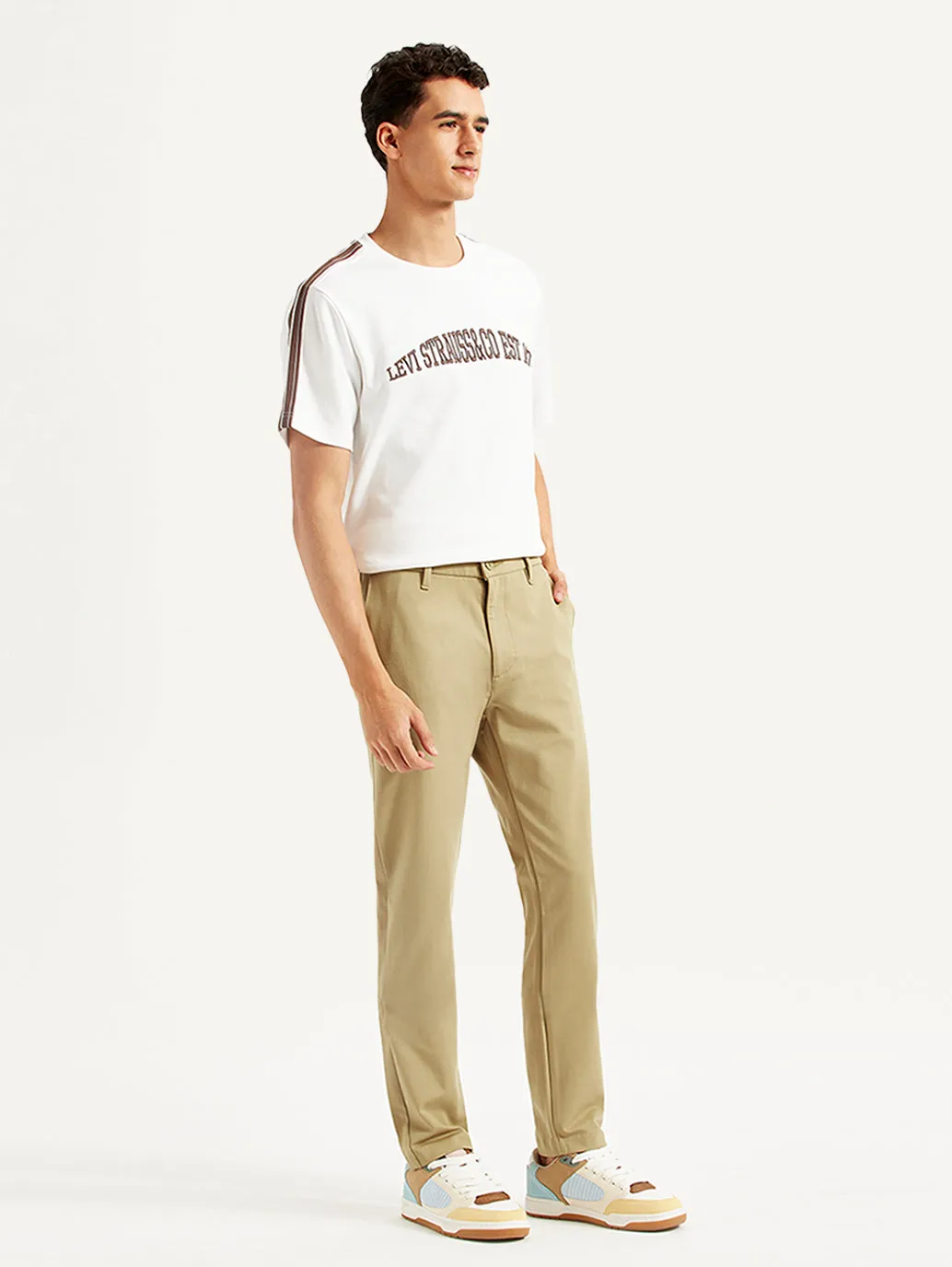 Men's Beige Slim Fit Tech Pant Chinos
