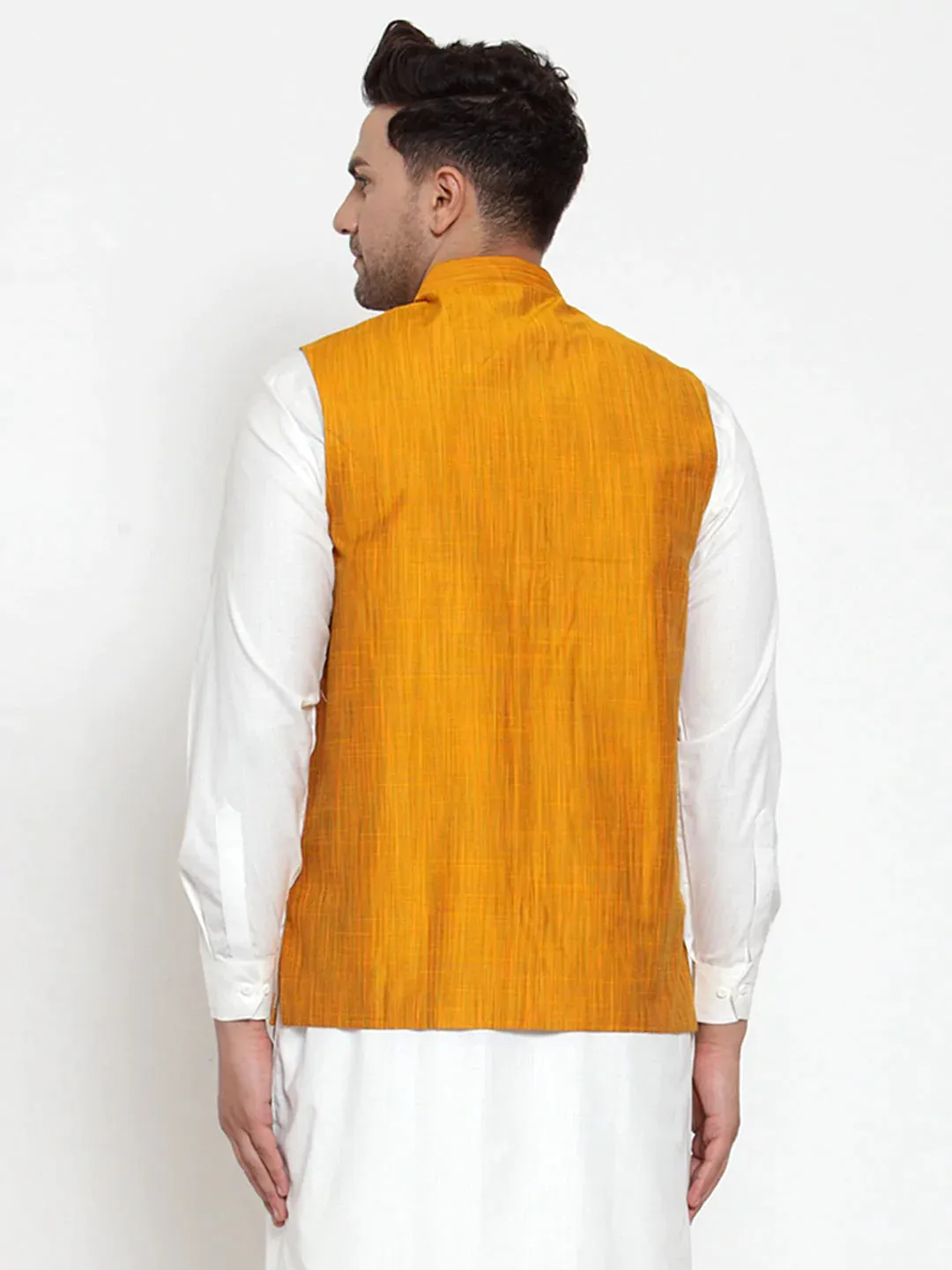 Men'S Yellow Woven Design Nehru Jacket