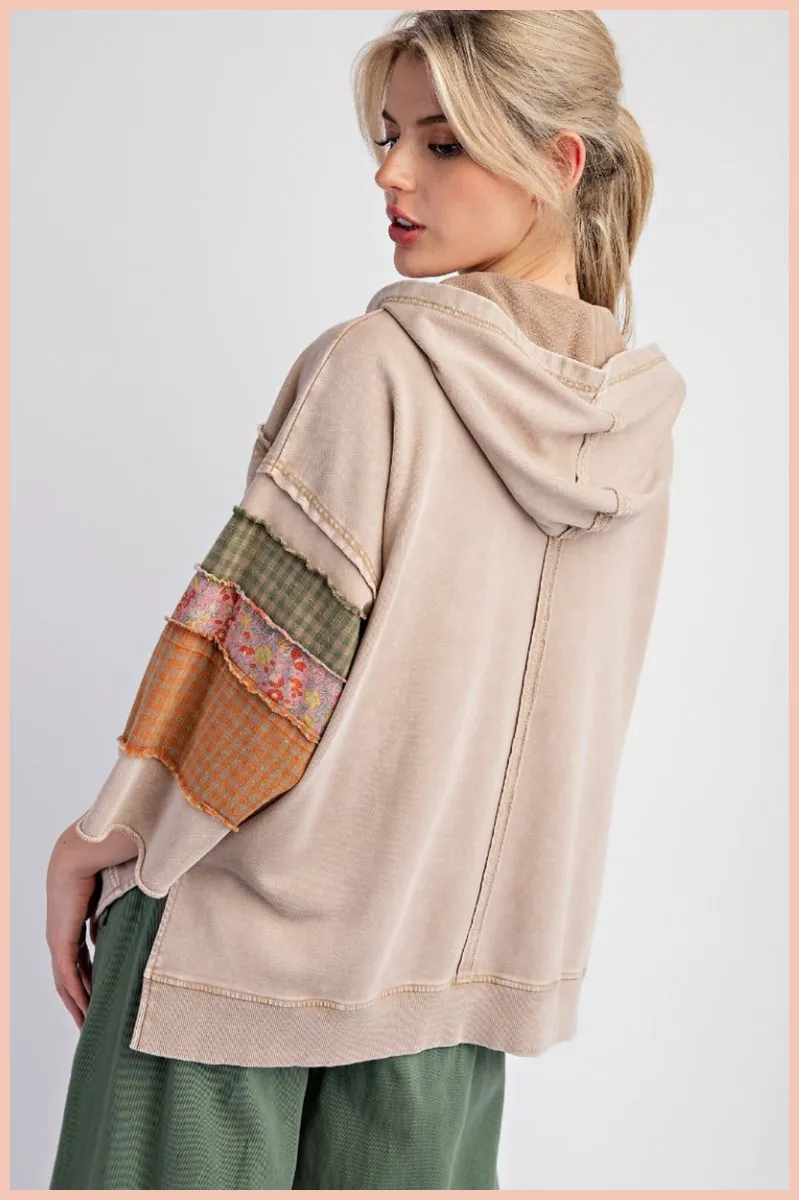 Mineral Washed Patchwork Pullover