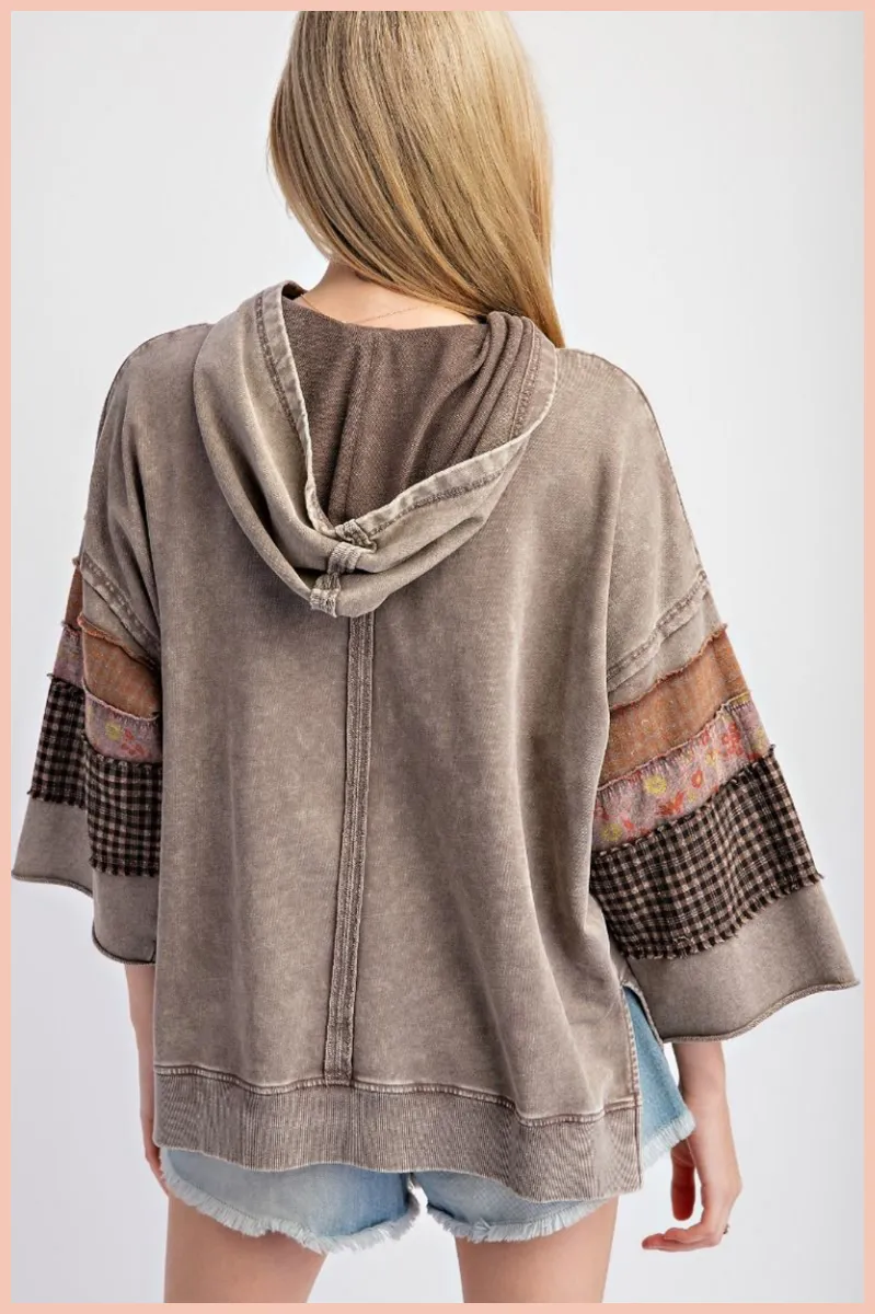Mineral Washed Patchwork Pullover