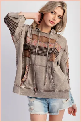 Mineral Washed Patchwork Pullover