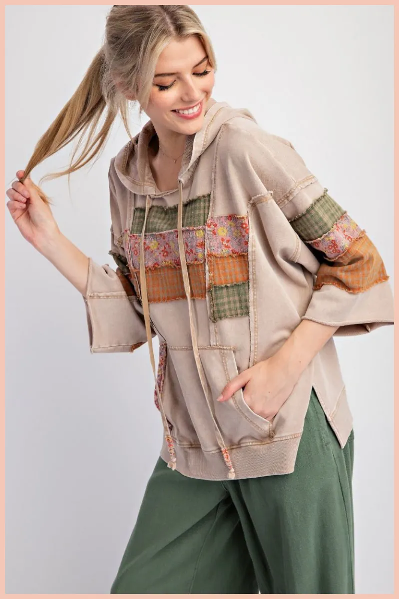 Mineral Washed Patchwork Pullover