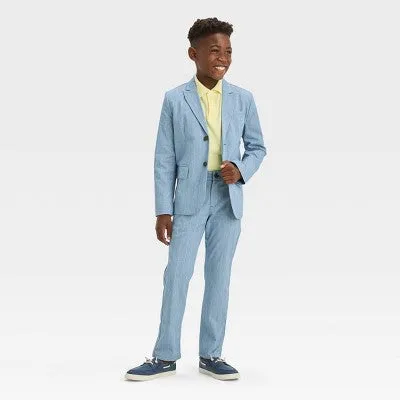 New - Boys' Plaid Striped Blazer - Cat & Jack Light Blue 10