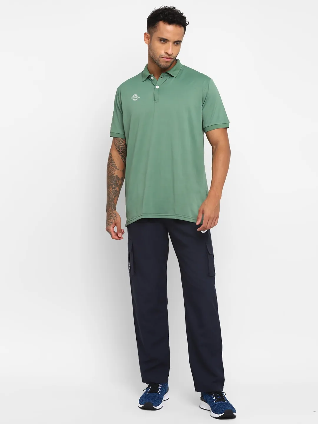Nivia Cargo Pants for Men/Micro Chex Fabric trackpants with Velcro Pocket - Navy