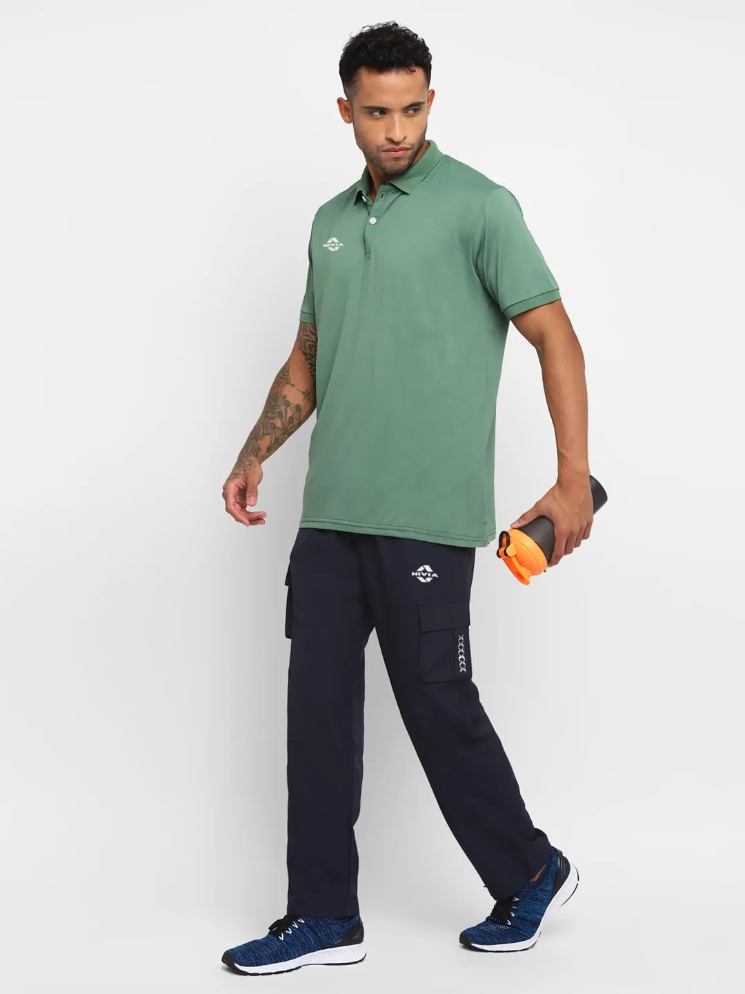 Nivia Cargo Pants for Men/Micro Chex Fabric trackpants with Velcro Pocket - Navy