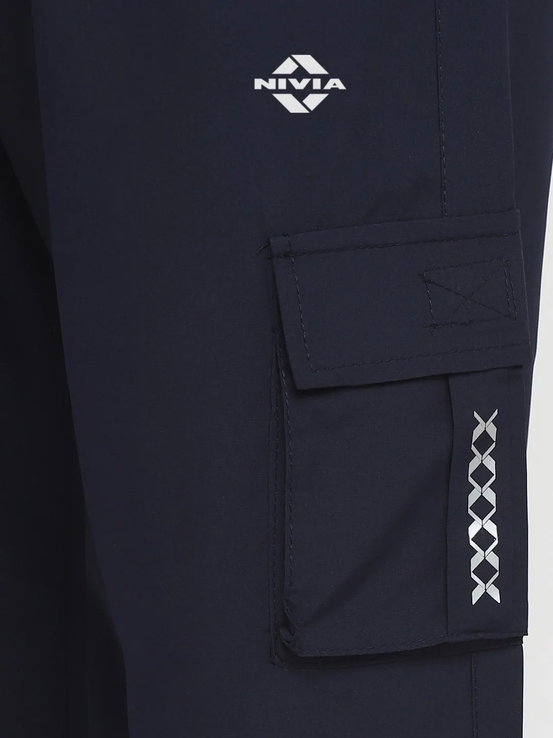Nivia Cargo Pants for Men/Micro Chex Fabric trackpants with Velcro Pocket - Navy