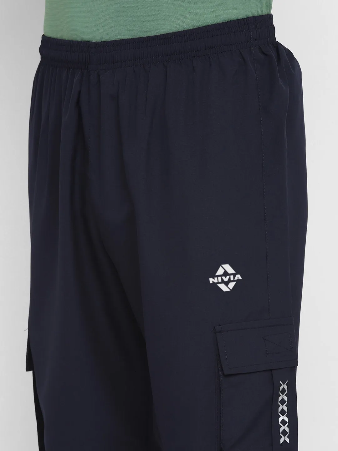 Nivia Cargo Pants for Men/Micro Chex Fabric trackpants with Velcro Pocket - Navy