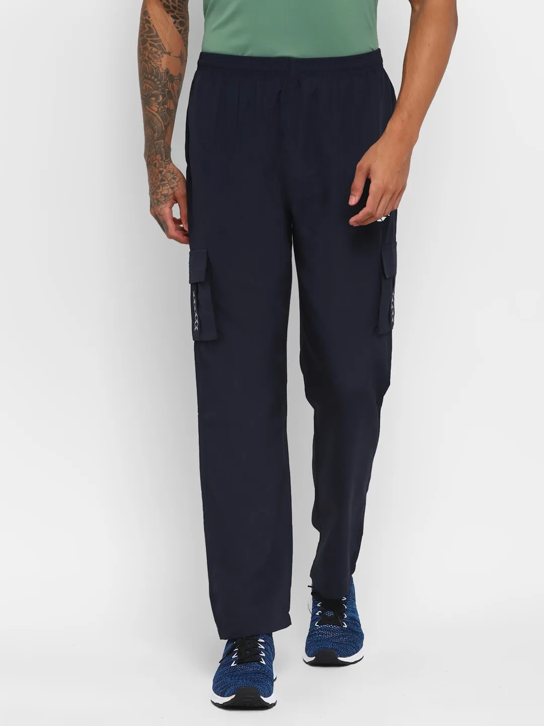 Nivia Cargo Pants for Men/Micro Chex Fabric trackpants with Velcro Pocket - Navy