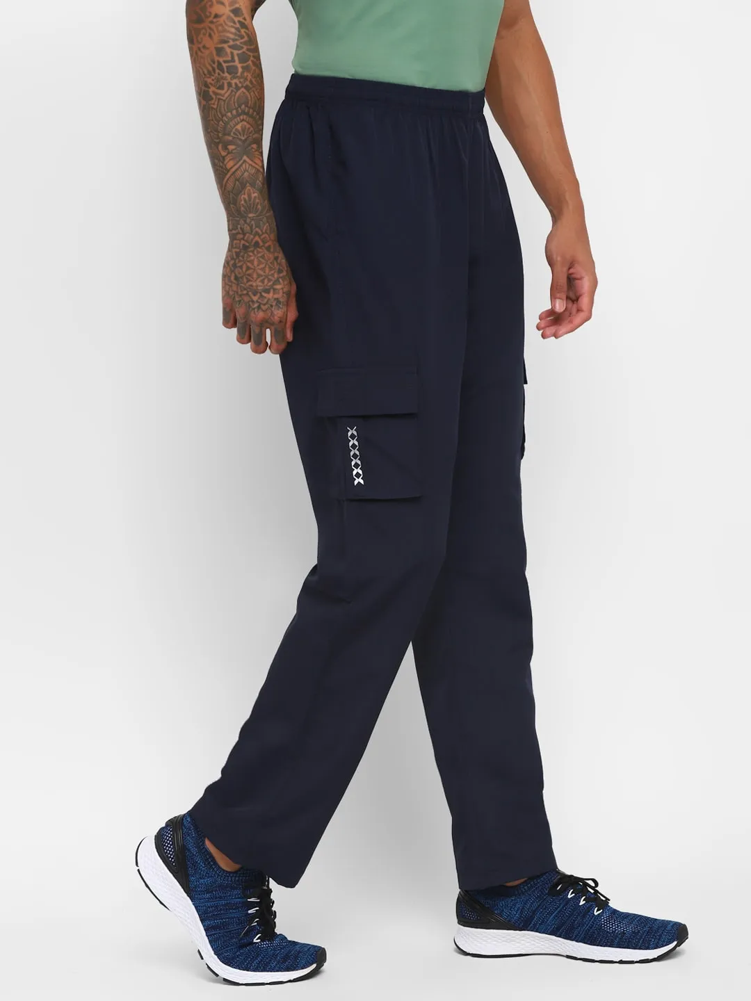 Nivia Cargo Pants for Men/Micro Chex Fabric trackpants with Velcro Pocket - Navy