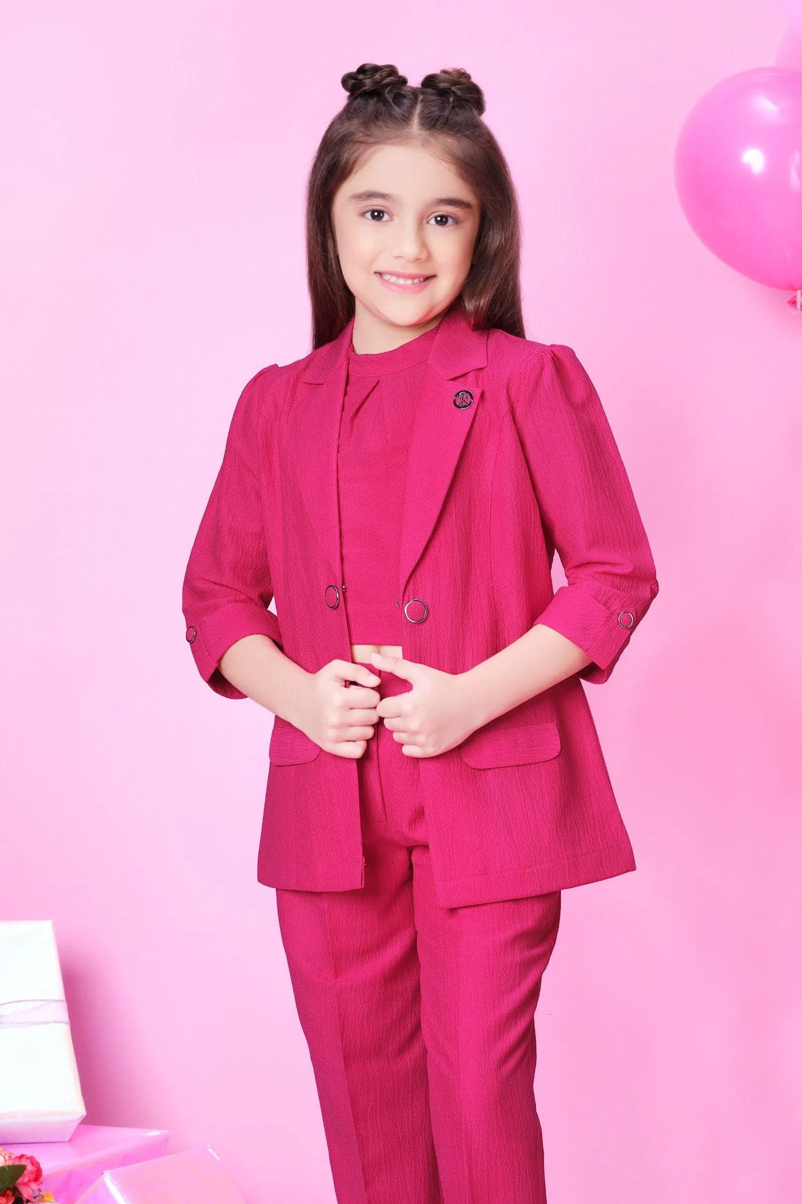 Pink Overcoat Styled Co-ord Set for Girls