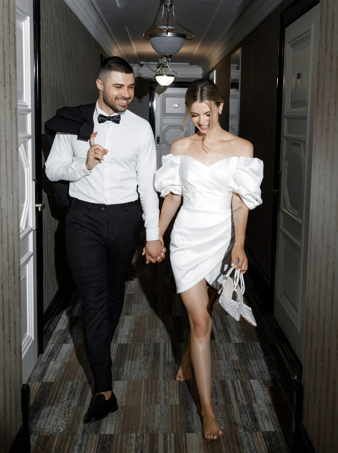 puff sleeve Short wedding reception dress
