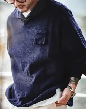Retro Texture Polo Silhouette Loose Cotton Lapel Men's Sweater
