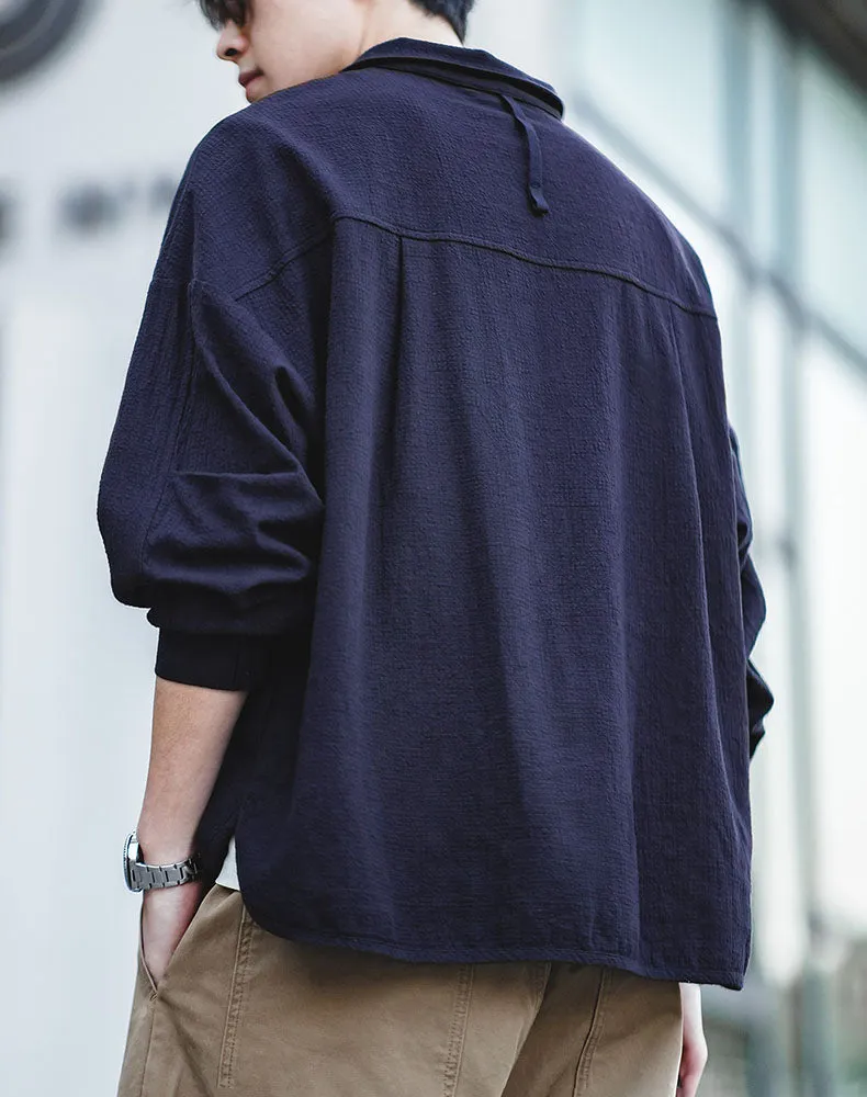 Retro Texture Polo Silhouette Loose Cotton Lapel Men's Sweater