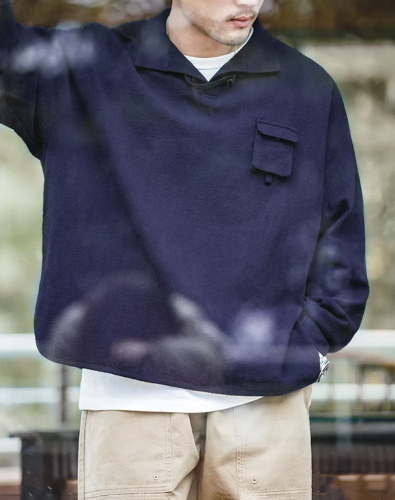 Retro Texture Polo Silhouette Loose Cotton Lapel Men's Sweater