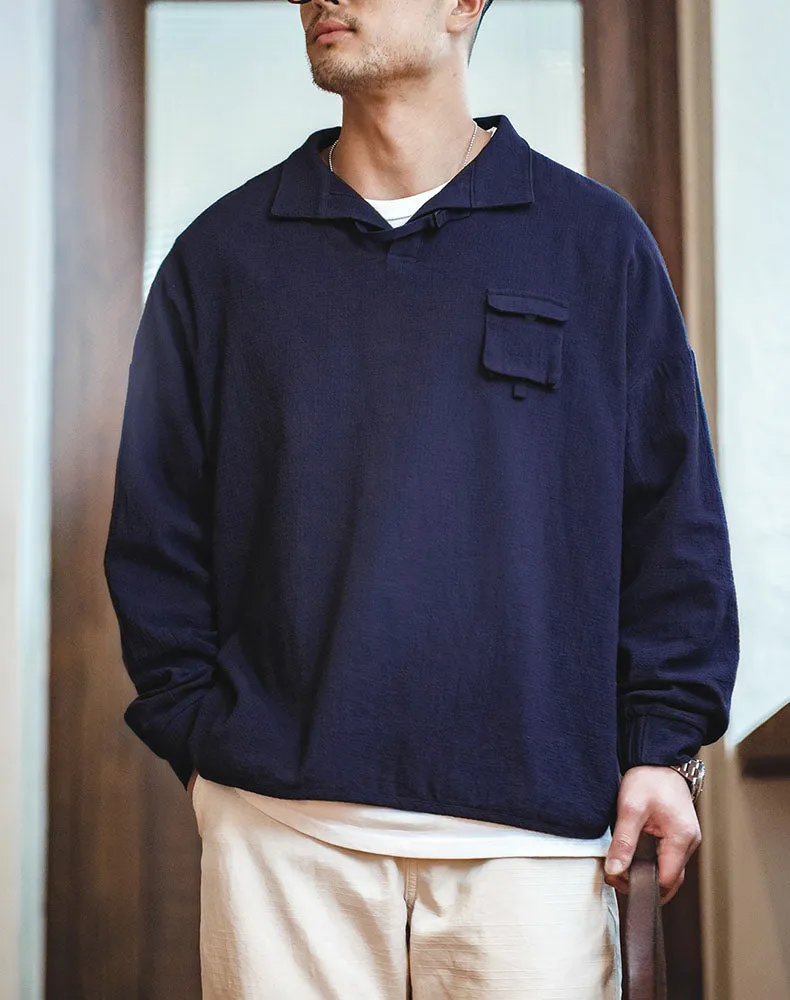 Retro Texture Polo Silhouette Loose Cotton Lapel Men's Sweater