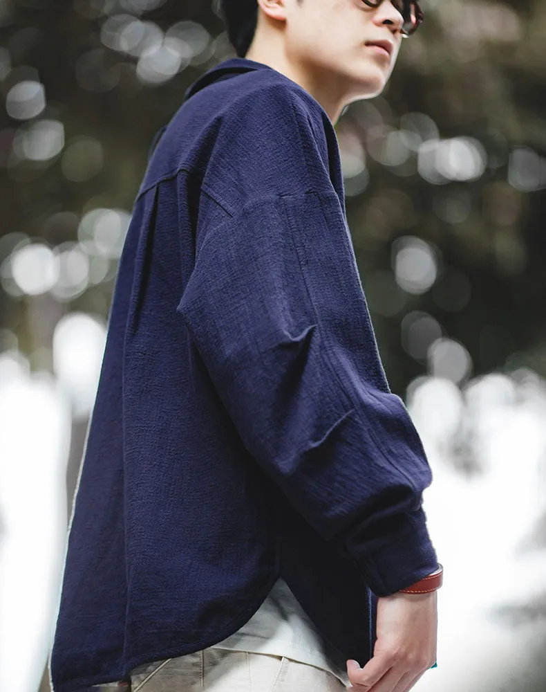 Retro Texture Polo Silhouette Loose Cotton Lapel Men's Sweater