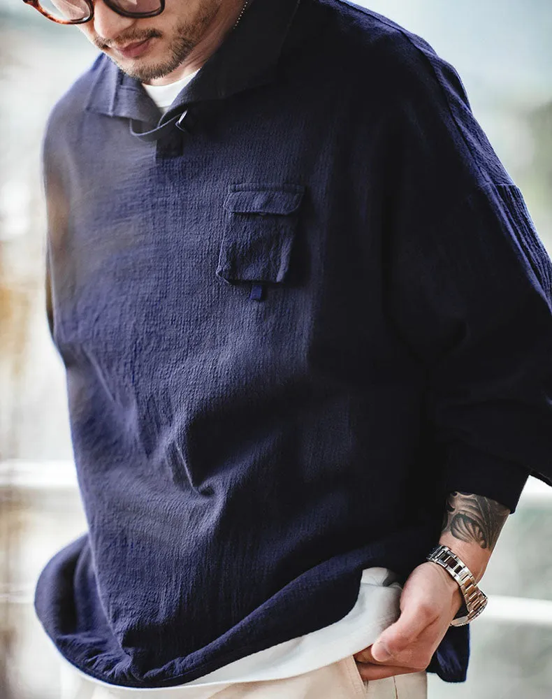 Retro Texture Polo Silhouette Loose Cotton Lapel Men's Sweater
