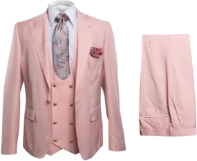 Rossi Man Pink Men's Slim Fit Suit Double Brest Vest Flat Front Pants