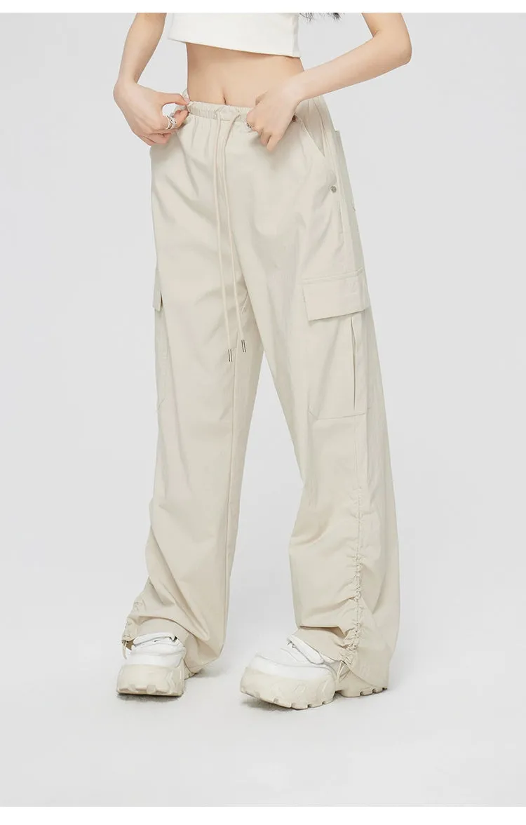 Ruched Wide-Leg Cargo Pants